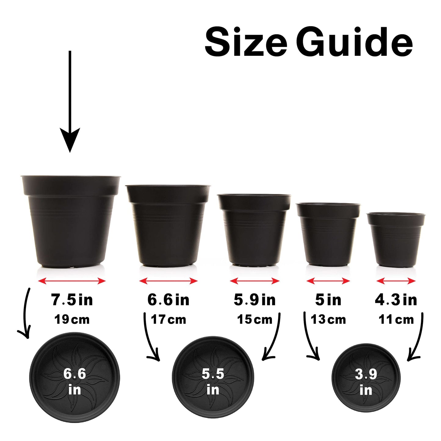 Mintra Garden Pots, 4 Pack Bulk Plastic Plant Pots with Drainage Tray, Round Indoor & Outdoor Decorative Planters with Drain Holes for Flowers, Herbs & Plants, 19cm Diameter – Orange, 7.5 in
