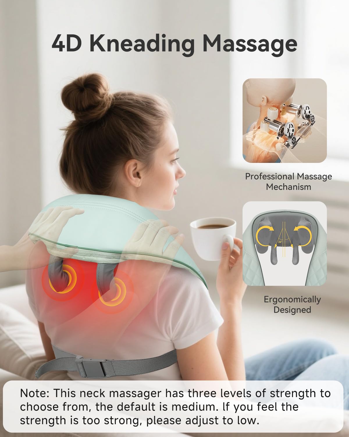 Snailax Cordless Shiatsu Neck Massager with Heat, 4D Kneading Back Shoulder Massager Deep Tissue, Larger Massage & Heating Area, Gift for Mom Dad