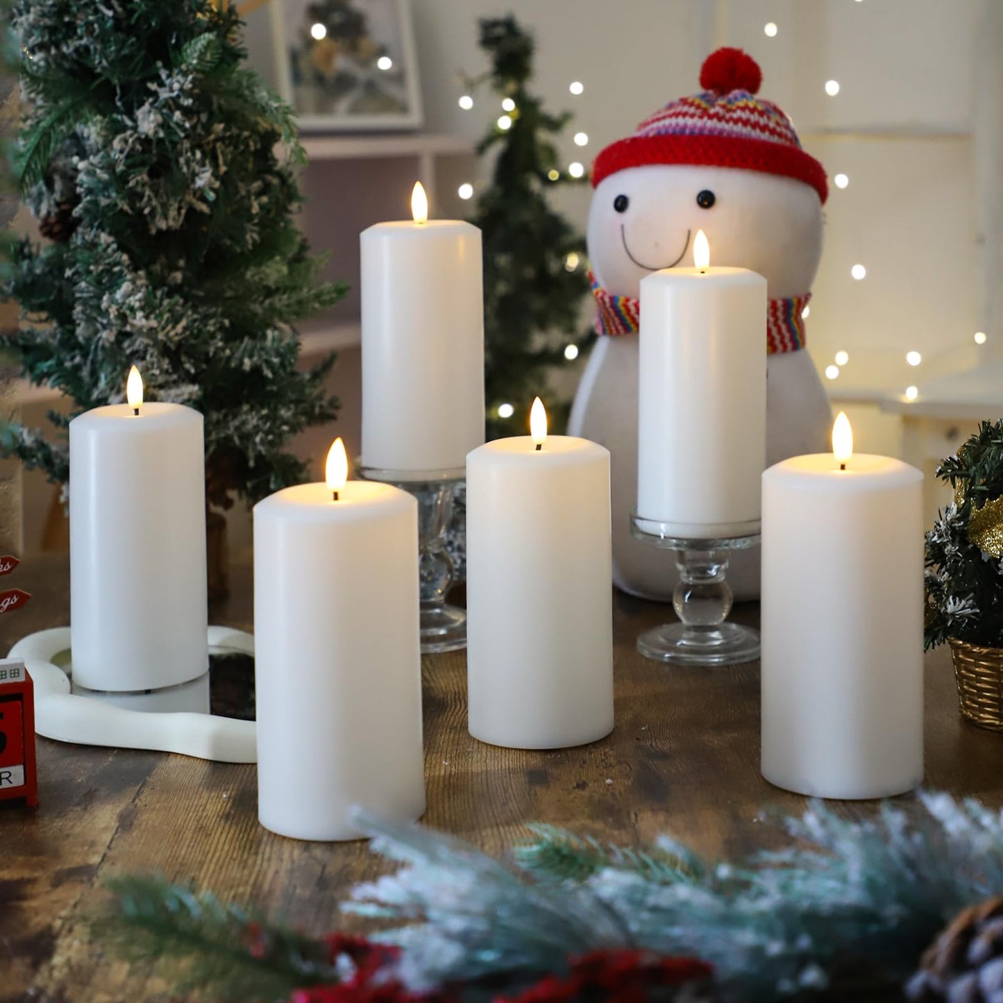 Hinabichan Flameless Candles Battery Operated with Remote and 2/4/6/8 H Timer, 6pcs Flickering Fake Electric Candles for Festival Wedding Home Party Decor (D3 x H 6") (White)"