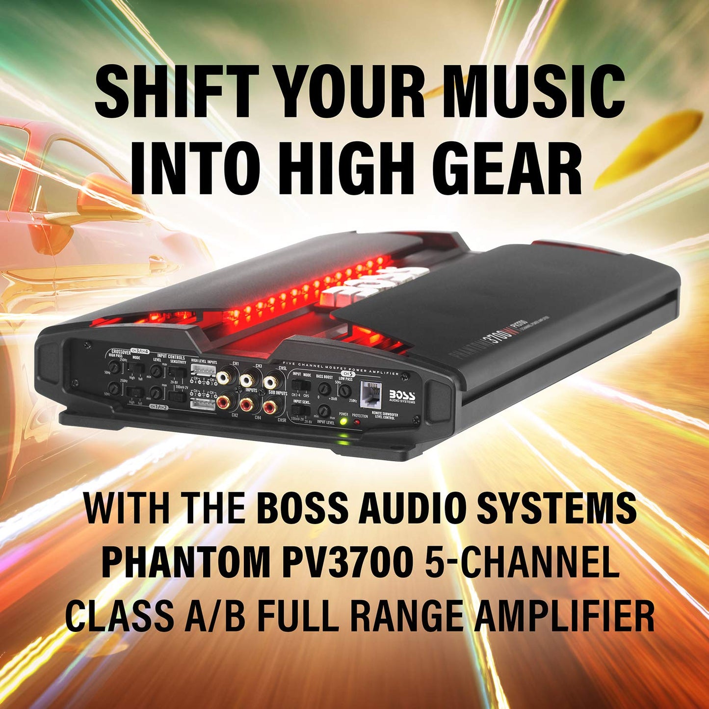 BOSS Audio Systems PV3700 5 Channel Car Stereo Amplifier – 3700 High Output, 5 Channel, 2/4 Ohm Stable, Low/High Level Inputs, High/Low Pass Crossover, Full Range, Bridgeable, for Subwoofer