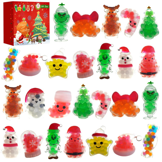 28PCS Christmas Squishies Toys,Stress Ball Fidget Toys for Stress Relief Anxiety,Christmas Party Favors for Stocking Stuffers, Prizes & Gift Box