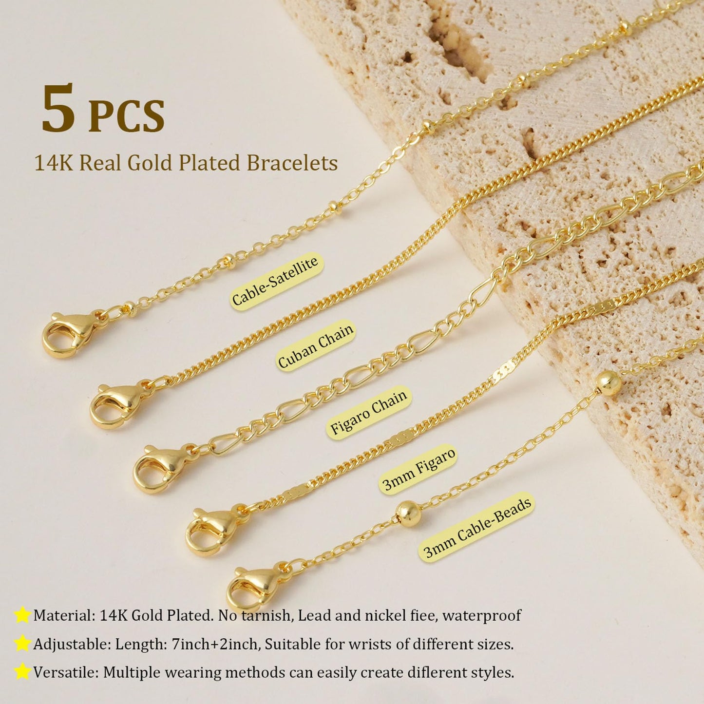Gold Bracelets for Women, Dainty 14K Gold Plated Bracelet Stack for Women Trendy CZ Tennis Paperclip Cuban Chain Stackable Adjustable Waterproof Link Bracelet Jewelry Set Fashion Accessories Gifts