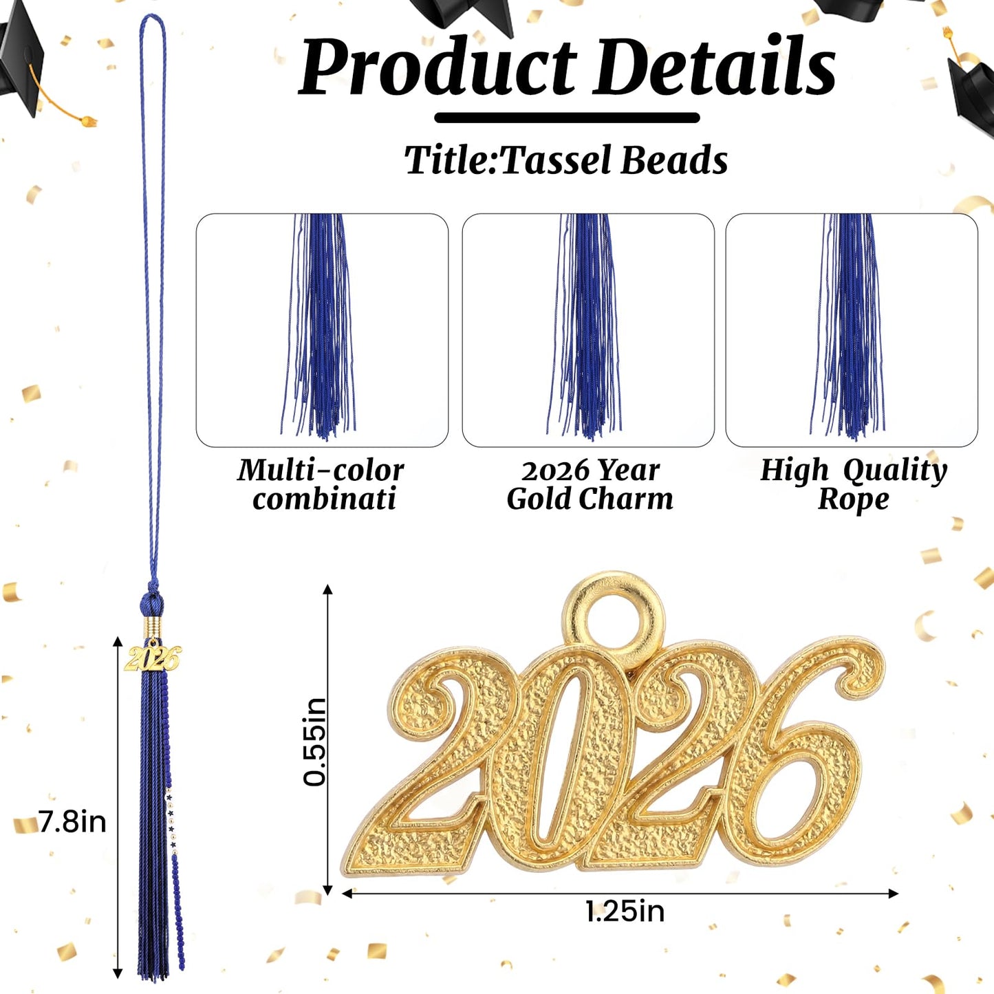 Kenning 10 Pack 2026 Graduation Tassels Royal Blue Graduation Cap Tassels with DIY Friendship Beaded Bracelets Kit, Grad Tassel Charms Gifts for High School College Phd Grad Ceremony