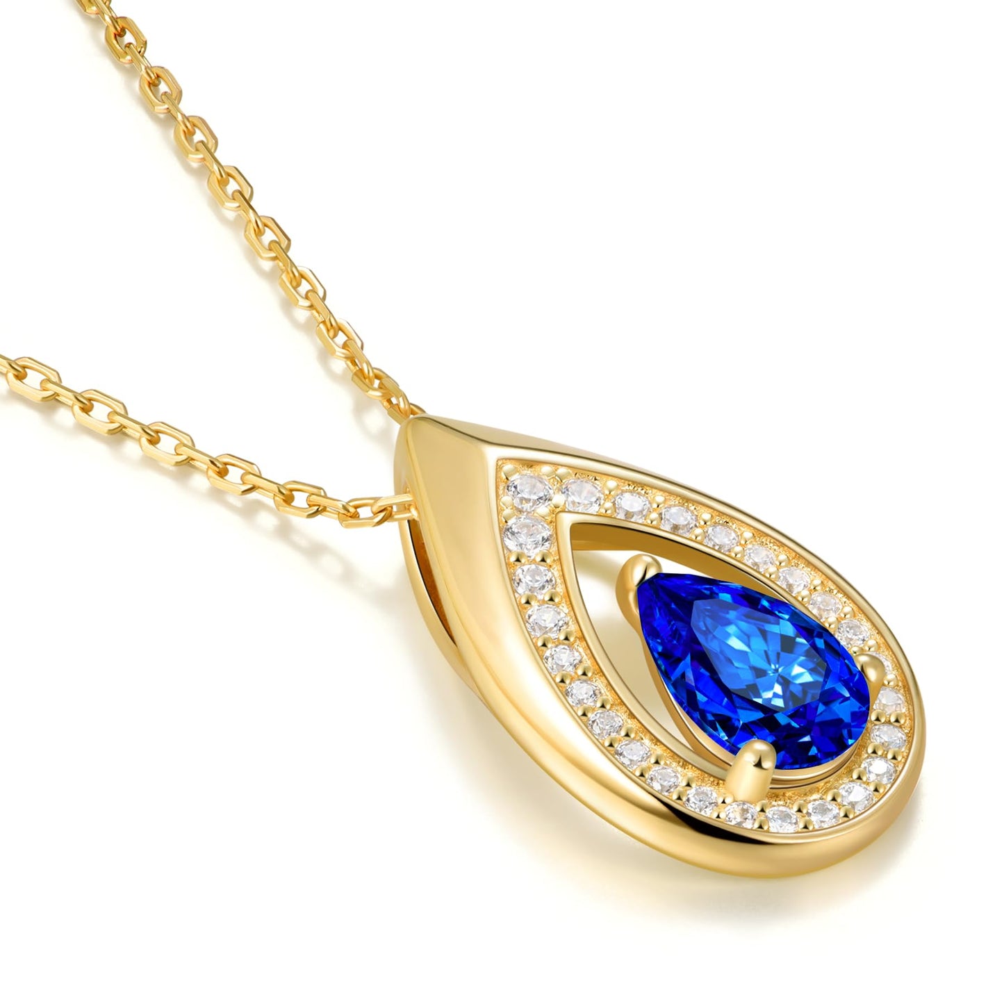 Kstyle 14k Gold Sapphire September Birthstone Pendant Necklaces for Women Valentine's Day Birthday Gift Anniversary Jewelry for Wife Daughter Grandma Mom Sister Non Tarnish