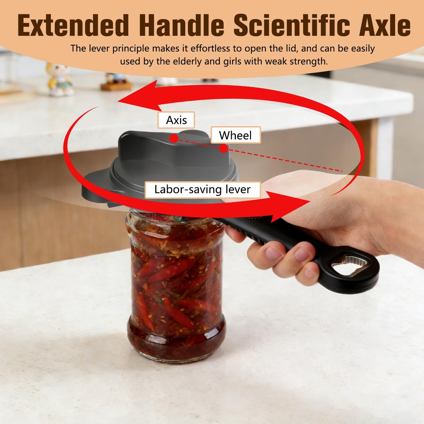 4 in 1 Multi-Purpose Jar Opener,Adjustable Stainless Steel Jar Opener,Multi-Functional Retractable Jar & Bottle Openers,Multi Size Lid Tool for Jars Cans Wine Bottles,Home Kitchen Helper(Black)