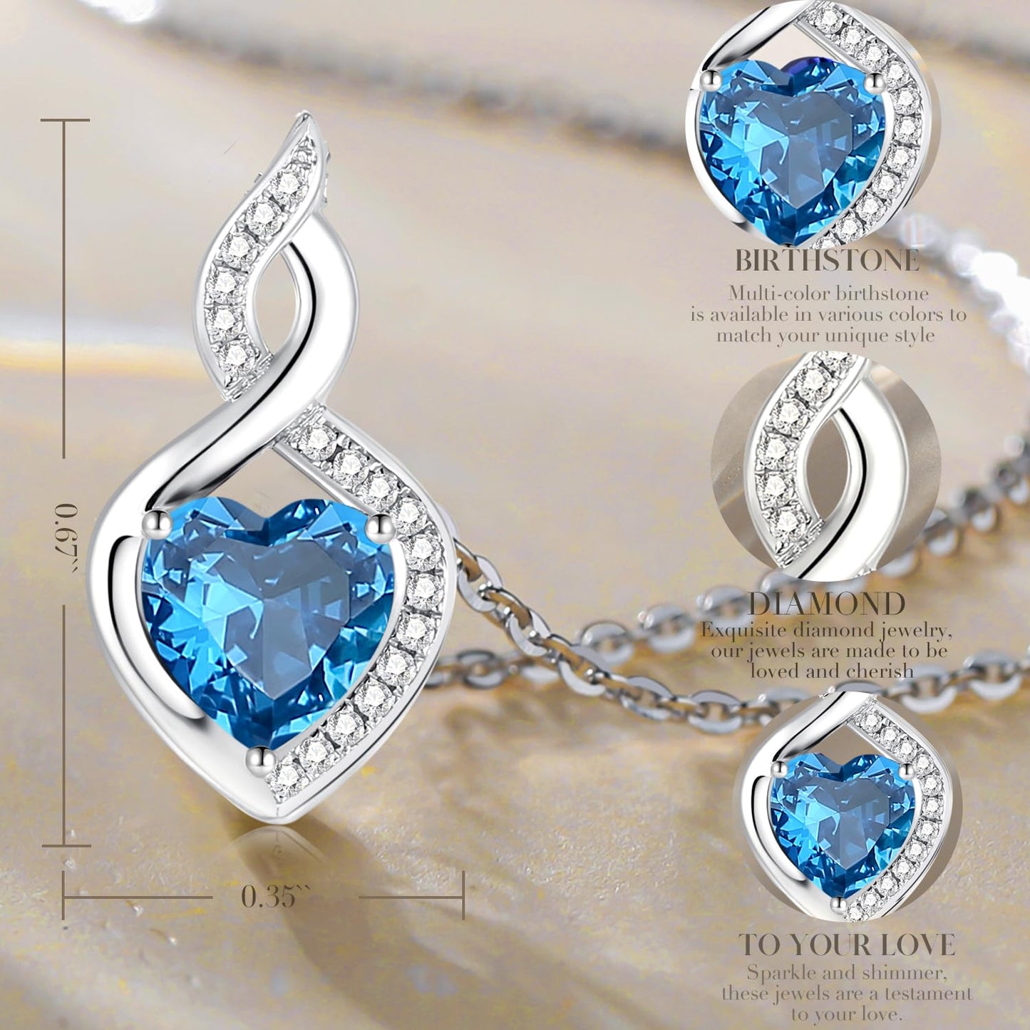 FANCIME Blue Topaz Necklace 14K Solid White Gold Heart Pendant with Diamond December Birthstone Necklace Jewelry Gifts for Mom Women