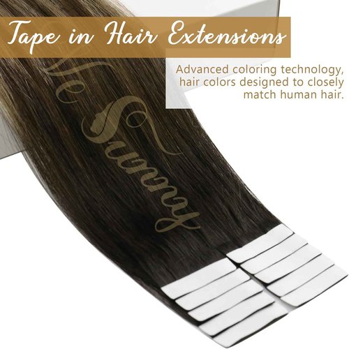 Ve Sunny 2Packs 75G Black Ombre with Dark Brown to Ash Brown Balayage Tape in Human Hair Extensions 18inch