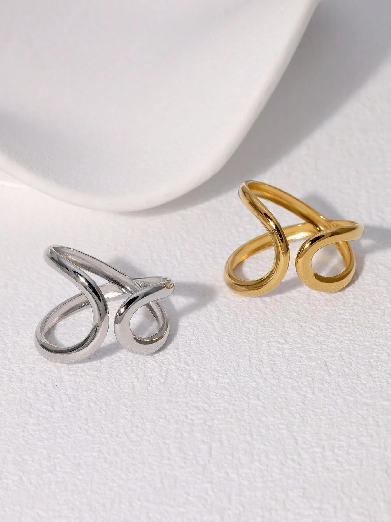 AIETUE Chunky Rings For Women, Gold Silver Thumb Ring Asymmetrical Wavy Curve Ring Adjustable Non Tarnish Dainty Stainless Steel New Year Anniversary Birthday Jewelry Gift (Voguish-Gold Gen 2)