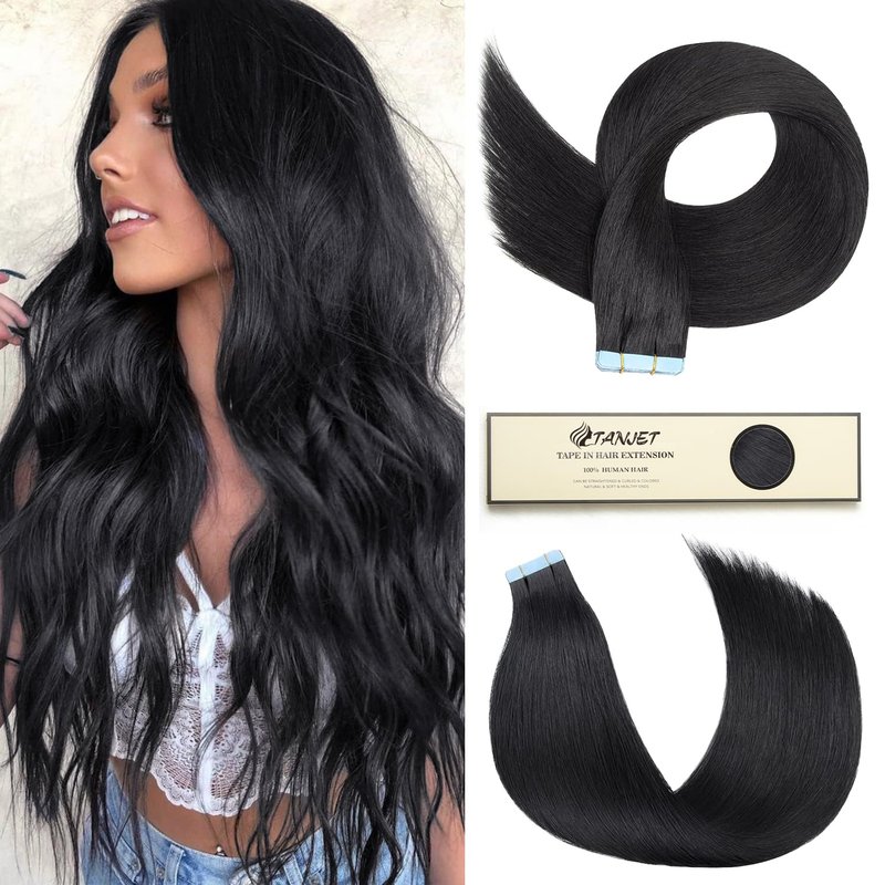 TANJET Tape-in Extensions - Darkest Brown Seamless Silky Soft Human Hair - Real Hair Tape-in Brown - 2 18 Inch 20pcs 50g/Pack