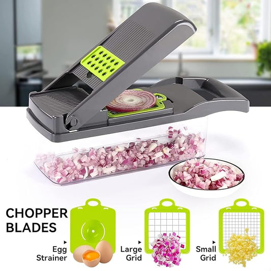 Badelite Multi-Function Vegetable Chopper Onion Micer Chopper 12 in 1 Pro Veggie Slicer Dicer Cutter with Container for Potatoes, Tomatoes, Zucchini, Garlic, Eggs, Cucumbers