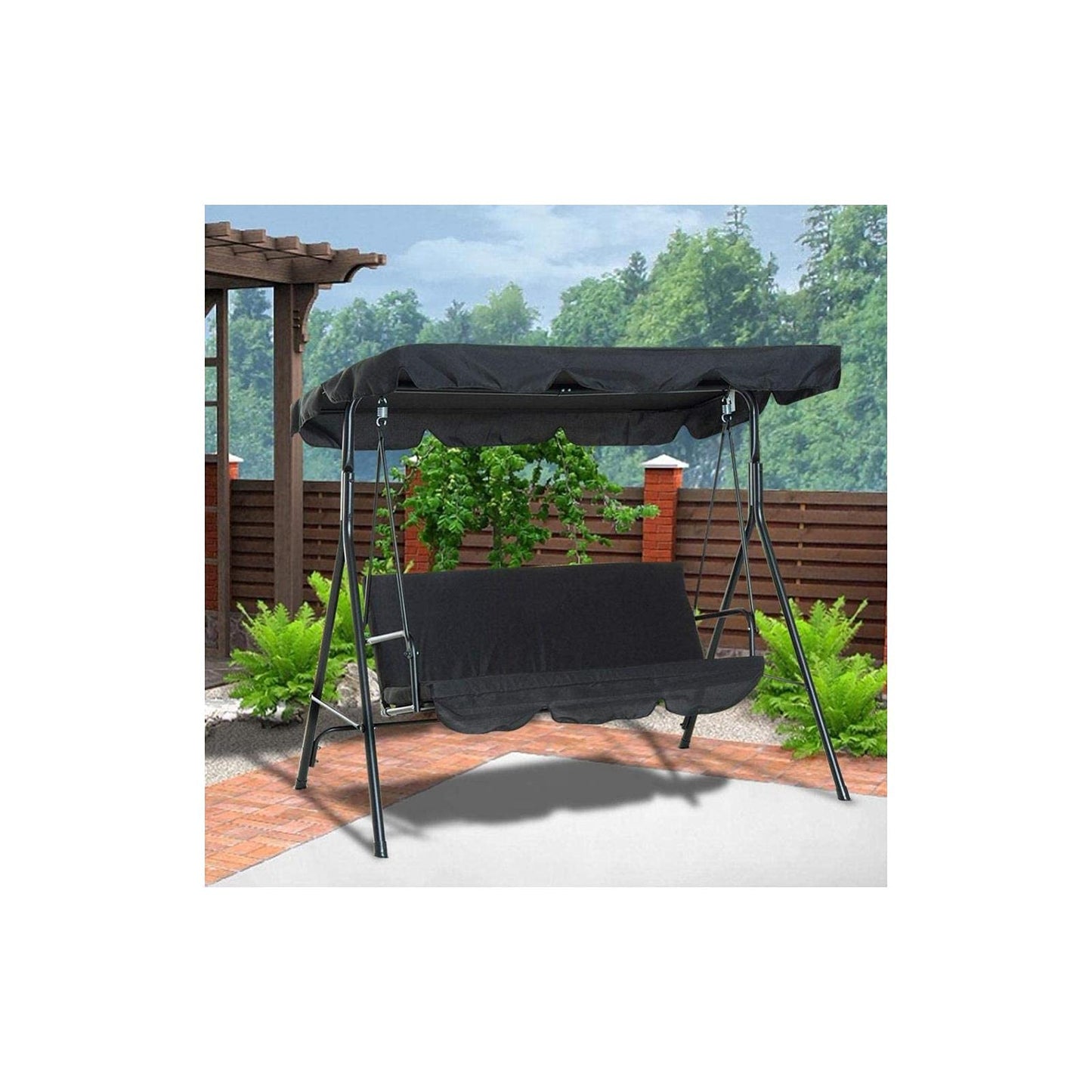 Waterproof Patio Swing Canopy Cover Set - Patio Swing Cushion Cover 3 Person Swing Seat Cover Replacement Anti Dust Protector 74.80 x 51.97 x 5.91 inch(Black)