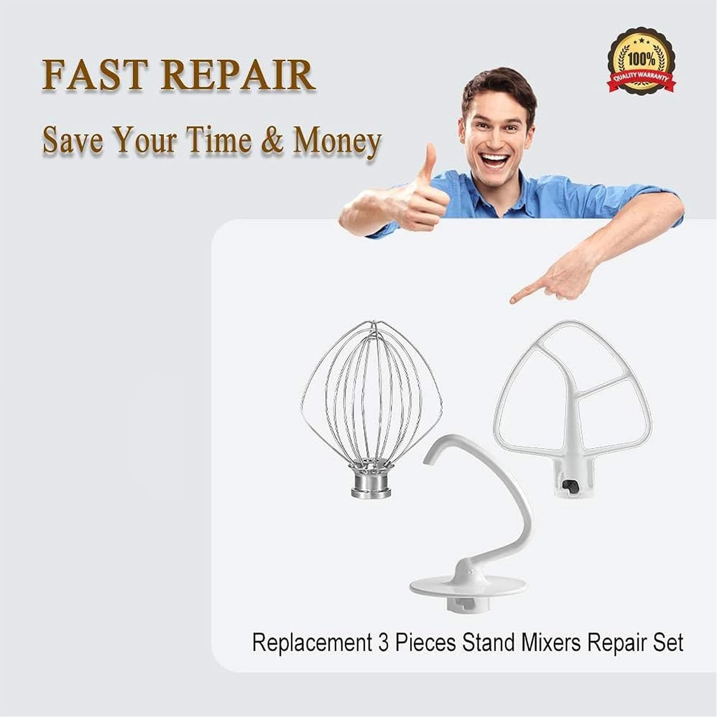 Attachments Accessories fit for Kitchenaid 4.5 QT Stand Mixer K45WW Wire Whip K45DH Dough Hook K45B Coated Flat Blade Paddle K45 K45SS KSM75 KSM90 KSM95 KSM100 KSM103 KSM110 KSM150PS prime&swift