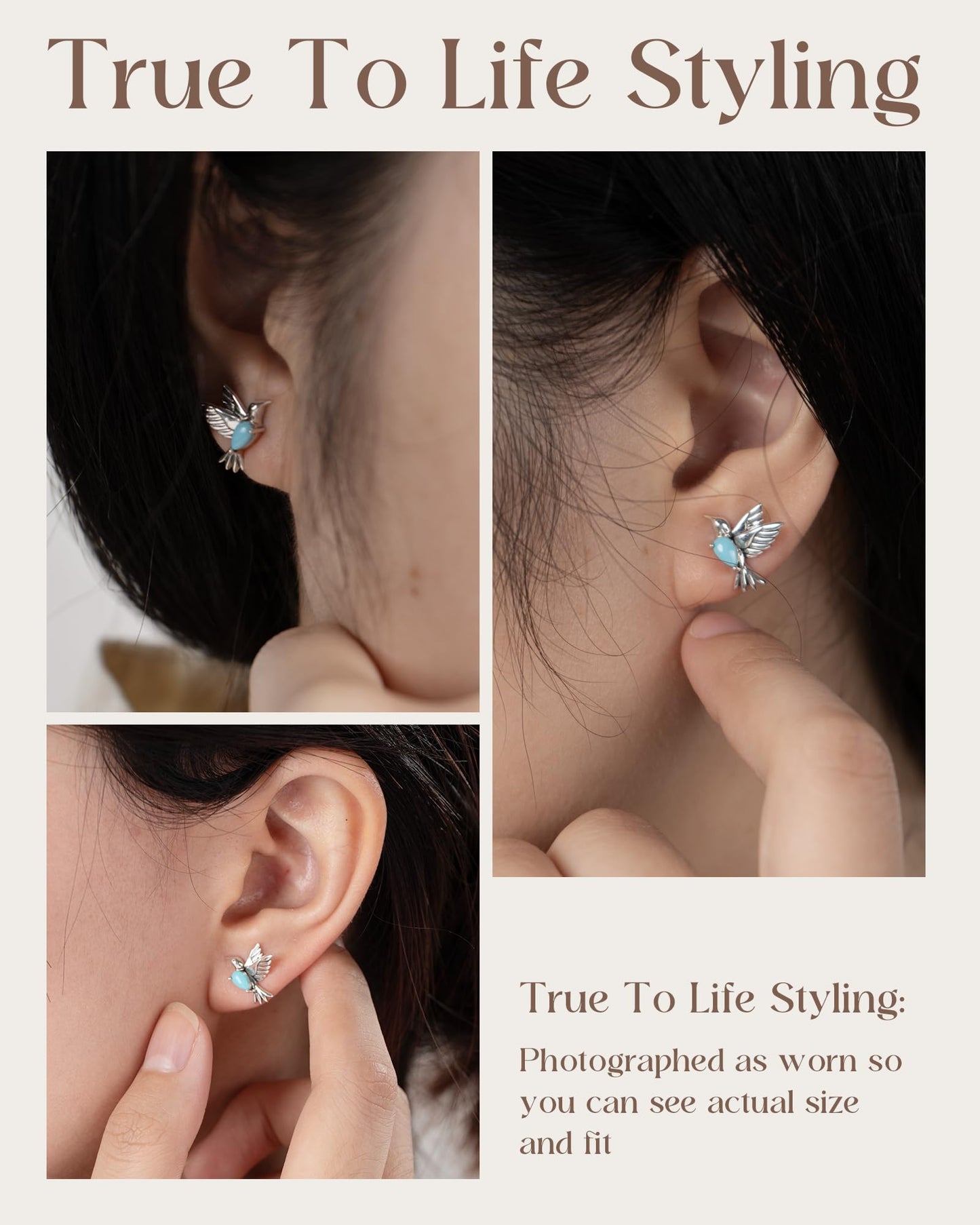 S925 Sterling Silver Turquoise Dragonfly Sunflower /Hummingbird/Butterfly/Cross/Anchor Earring Vintage Bohemian Jewelry Natural Drop/Stud Earrings Birthday Jewelry Gifts for Women (Hummingbird Turquoise Stud-Earrings)