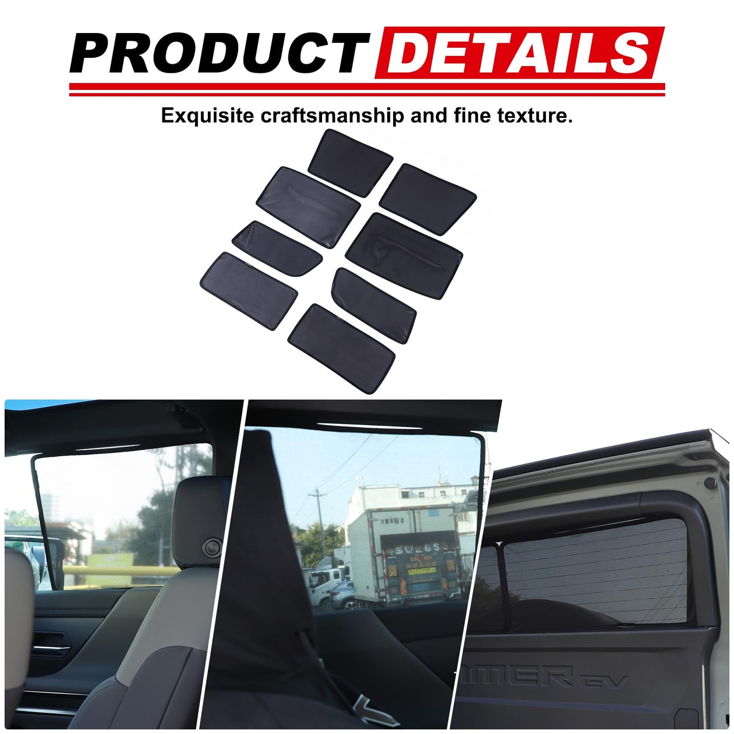 for Hummer EV SUV Accessories Car Side Window Shades&Rear Window Full Sun Shades Kit 8PCS Glare Breathable Car Privacy Curtains Block Light for Hummer EV SUV 2024-2026 (Foldable Heat Insulation Film)