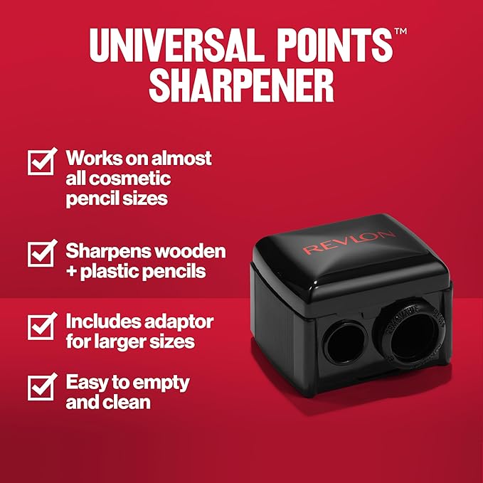 Revlon Universal Points Sharpener for Wooden & Plastic Makeup Pencils, Fits Small to Large Sizes, Easy to Clean, 1 Count (Pack of 2)