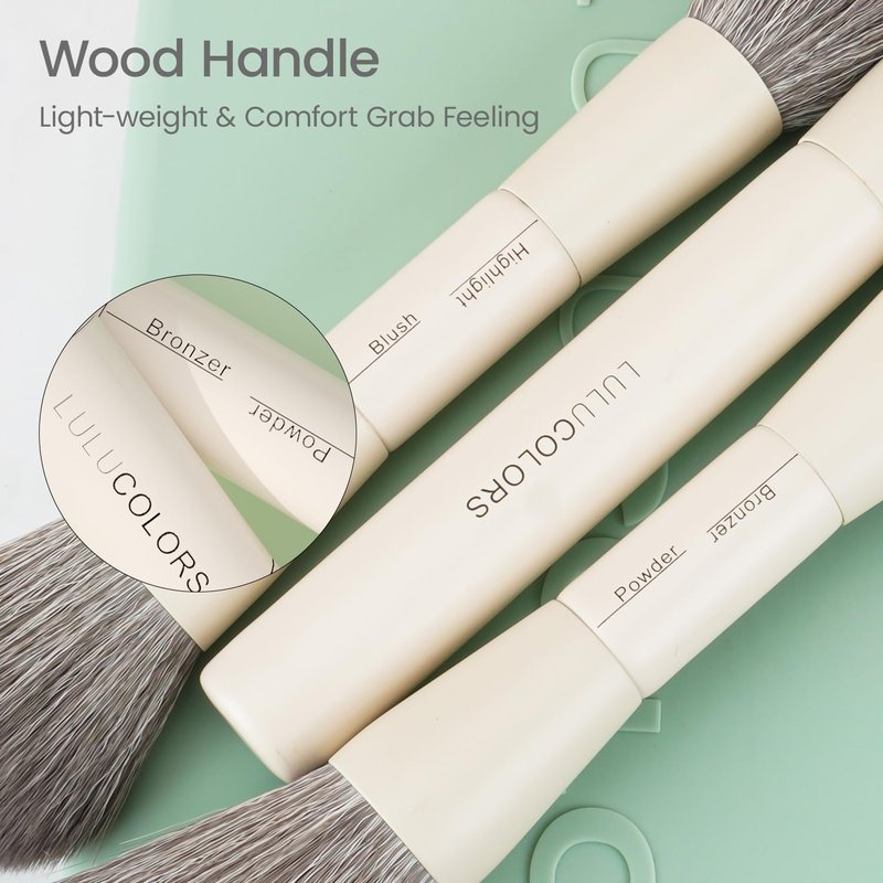 LULUCOLORS-Dual-Ended Makeup Brush Set with Sponge & Travel Case-13 Kinds of Multi-Functional Brushes for Face & Eyes – Soft Bristles, Easy Travel Brush Set (Mint Green)