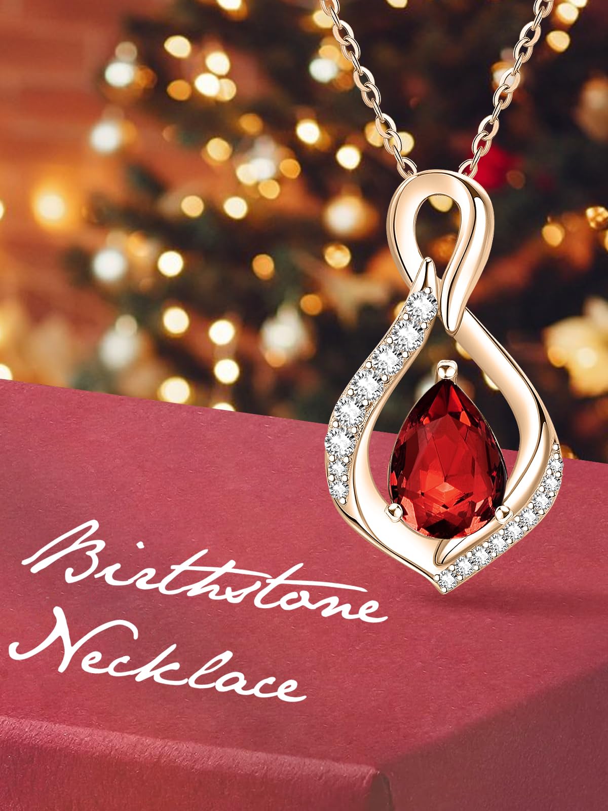 JIYVY32 Red Garnet Infinity Necklace for Women January Birthstone Necklaces Rose Gold Plating Anniversary Birthday Gifts for Wife Her Mom Girlfriend Birthstone Jewelry Gifts for Women