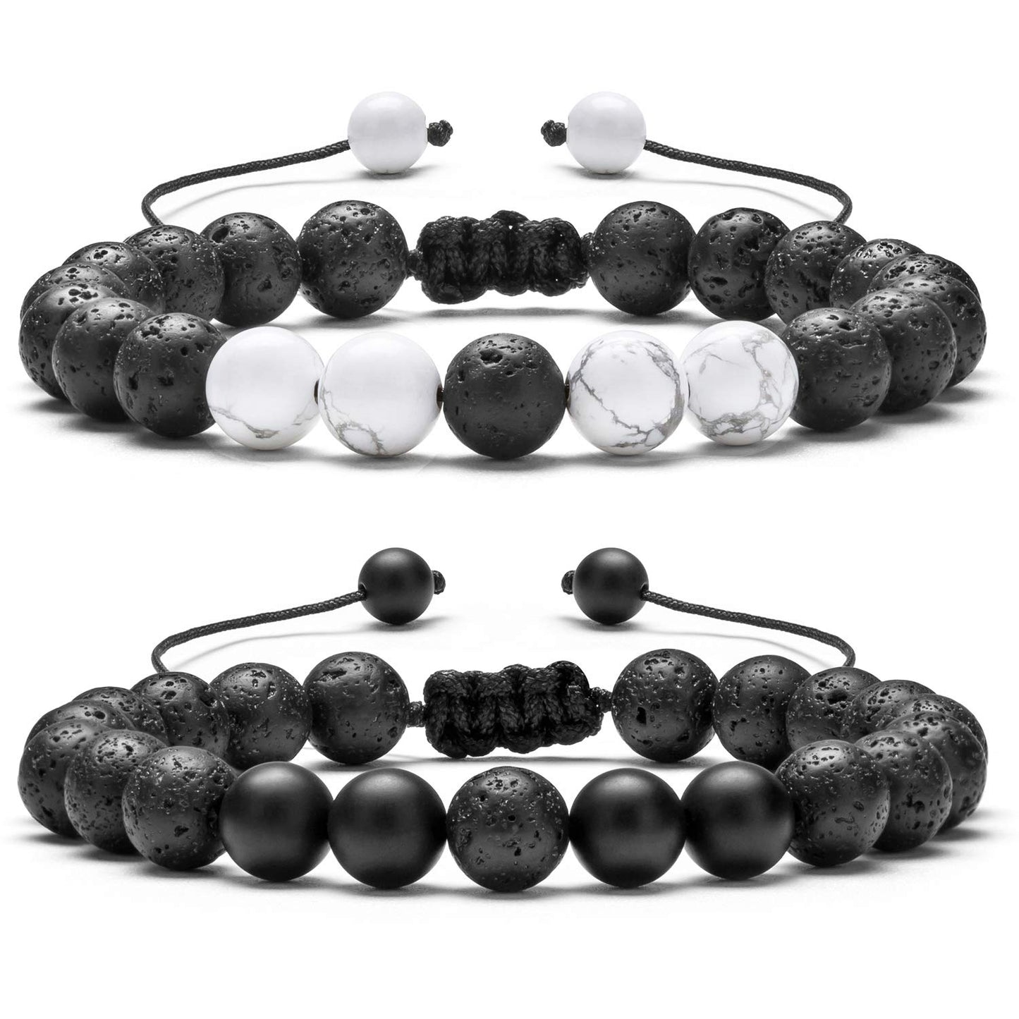 Hamoery Men Women 8mm Lava Rock Aromatherapy Anxiety Essential Oil Diffuser Bracelet Braided Rope Natural Stone Yoga Beads Bracelet Bangle(Set 3)