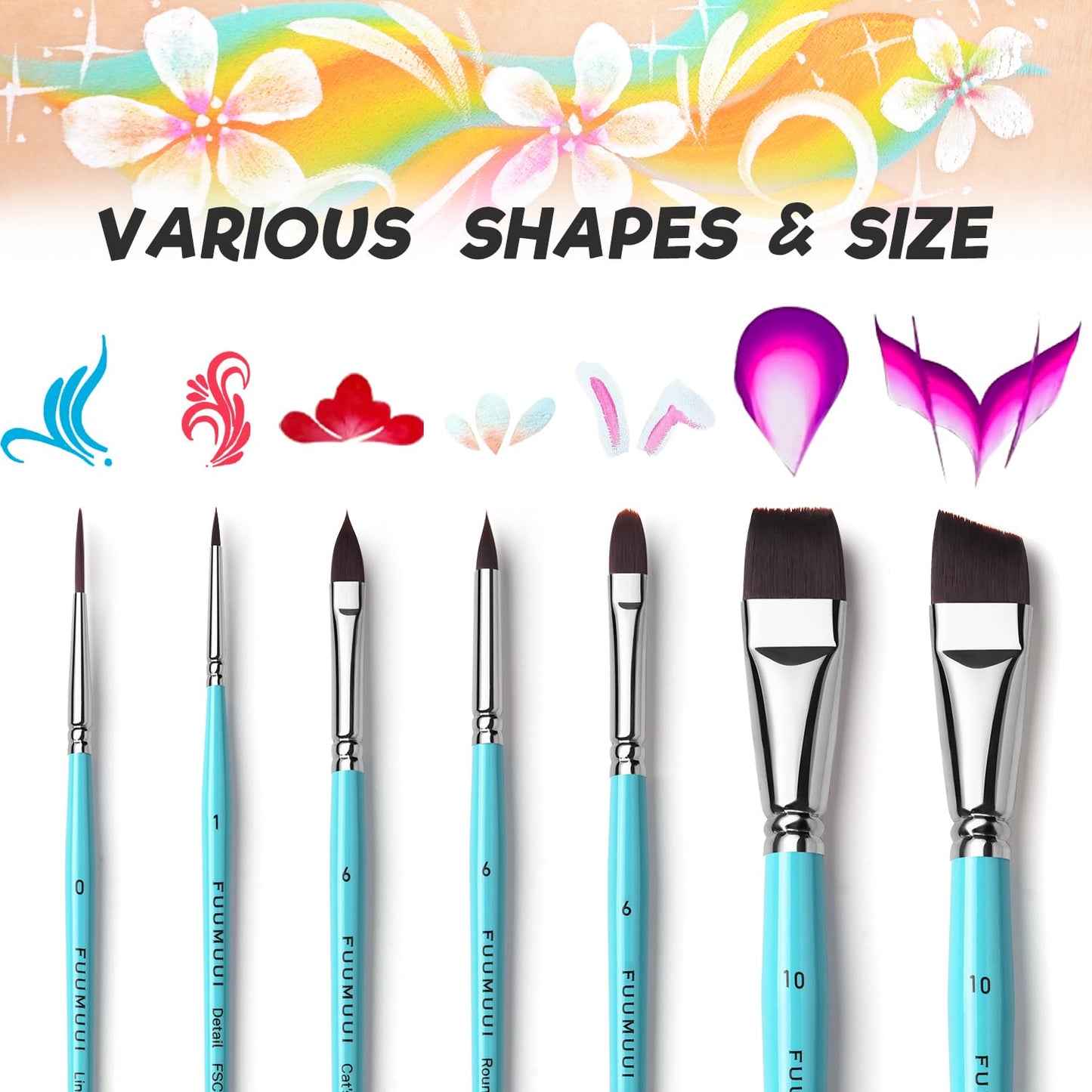 Face Paint Brush Set, Fuumuui 7Pcs Professional Artist Paint Brushes for Body Painting Art Halloween Cosplay Makeup Easter Acrylic Oil Gouache Watercolor for Beginners & Advanced Artists