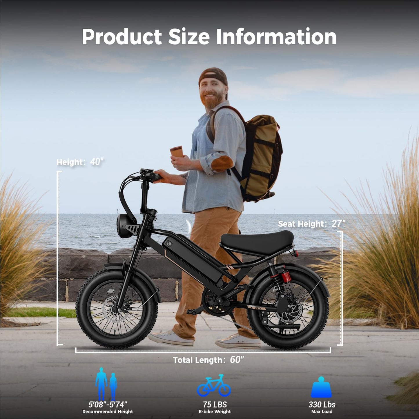 SYFTLLSJY 2000W Peak 16" Off Road Electric Bike for Adults,55+Miles LongRanger,28+MPH Electric Dirt E Bike Bicycles, Fat Tire All Terrain E-Bike,48V Electric Motorcycle for Road Mountain