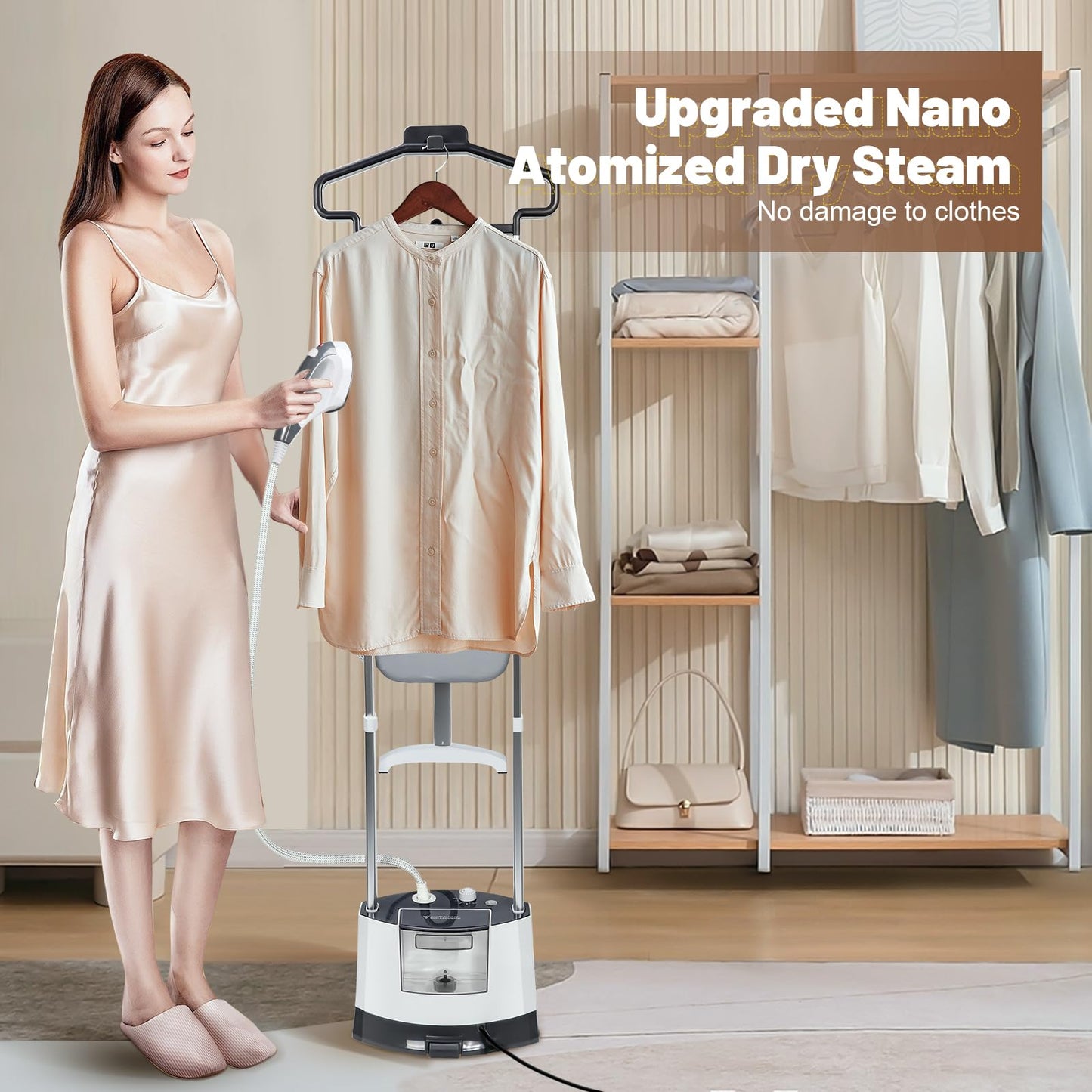 ARSFUTU Professional Heavy Duty Full-Size Standing Garment 25s Fast Heat-up with 1.6L/54 fl.oz Water Tank, Self-cleaning Function, Foldable Ironing Board, Ironing Gloves