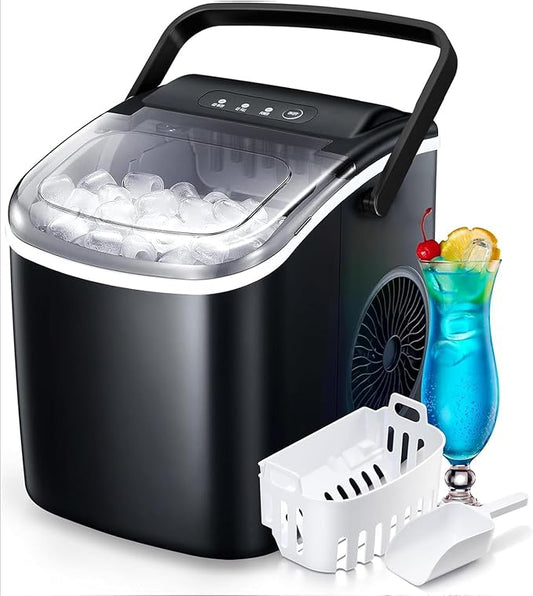 Electactic Ice Maker Machine Countertop Portable Compact Small Bullet Ice Maker with Self Cleaning,9 Cubes in 6 Mins,26lbs in 24Hrs, for Home and Kitchen(Black)