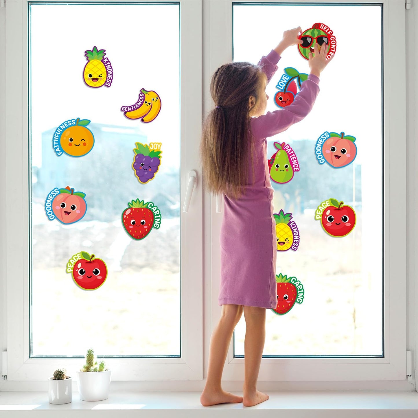 60Pcs Fruit of The Spirit Christian Bulletin Board Set VBS Vacation Bible Religious Accents Cutouts Sunday School Christian Kids Classroom Wall Art Decor Back to School Teacher Supplies