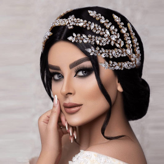 ULAPAN Wedding Headbands Bridal Headpieces Rhinestone Accessories Bride Bridesmaid Women Handmade (Gold)