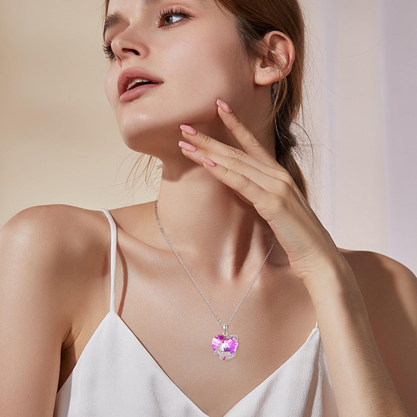 AENEAS Butterfly Necklace 925 Sterling Silver Butterfly Pendant with Love Heart Purple Crystal Butterfly Jewelry Gifts for Lovers Women Wife