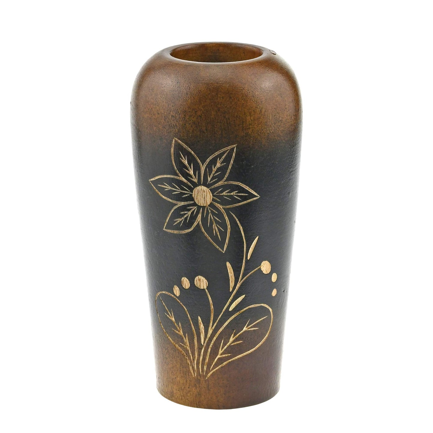 AeraVida Blooming Delicate Daisy Mango Tree Wood Flower Vase | Hand-Carved Brown and Black Decorative Piece for Home Décor | Handmade Natural Wooden Accent for Dried or Artificial Blooms