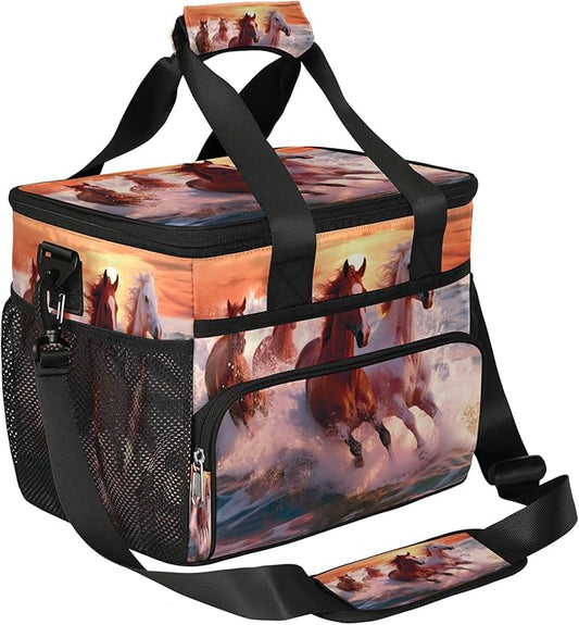 Pardick Lunch Box for Women Men Sea Horse Insulated Lunch Bag Leakproof Large Lunchbox for Adults with Adjustable Shoulder Strap, Cooler Tote Bag for Work, Picnic, Beach