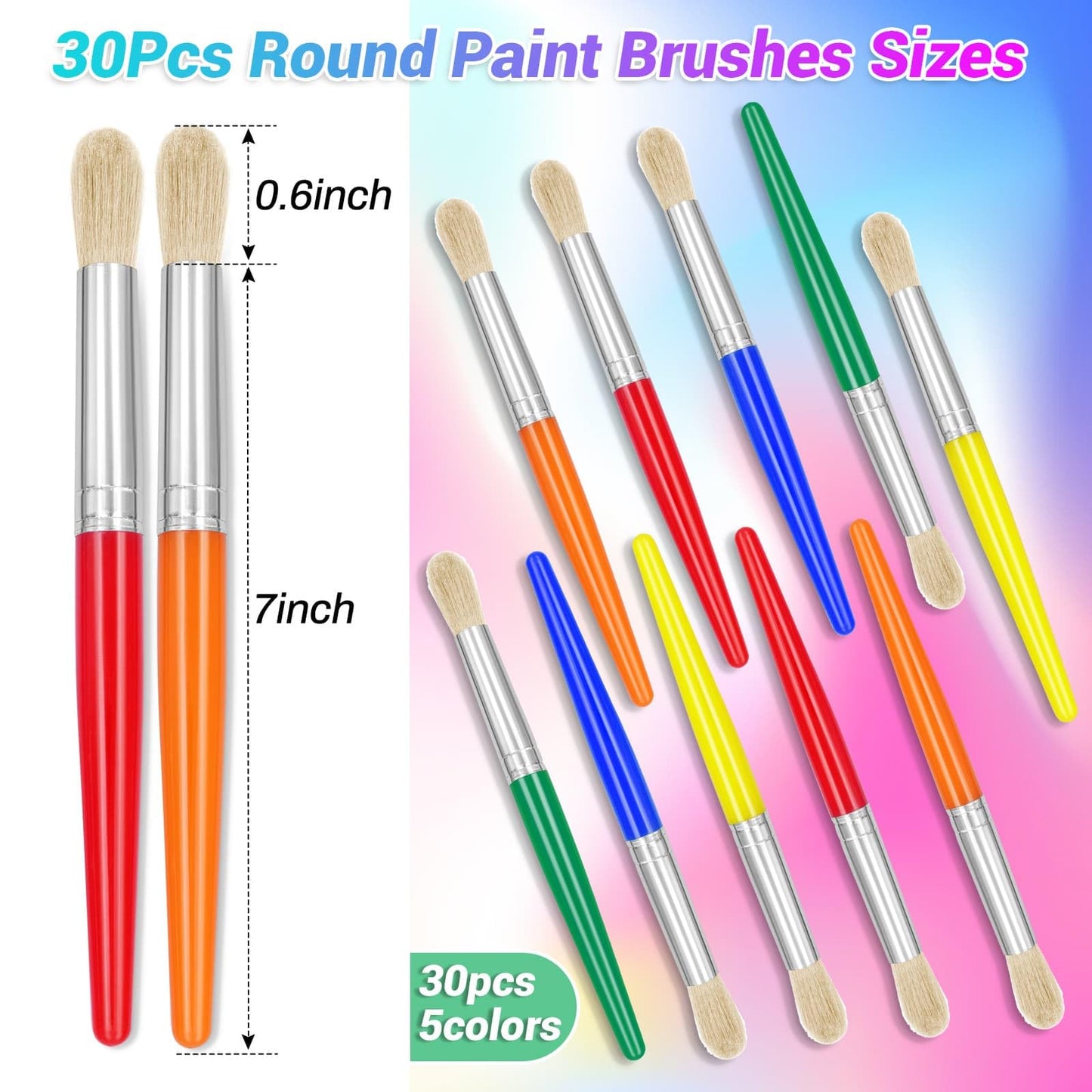 30Pcs Paint Brushes, Anezus Round Paint Brushes for Kids Classroom Toddlers Paint Brush Set for Touch Up Preschool Daycare Washable Acrylic Paint Pumpkin Painting