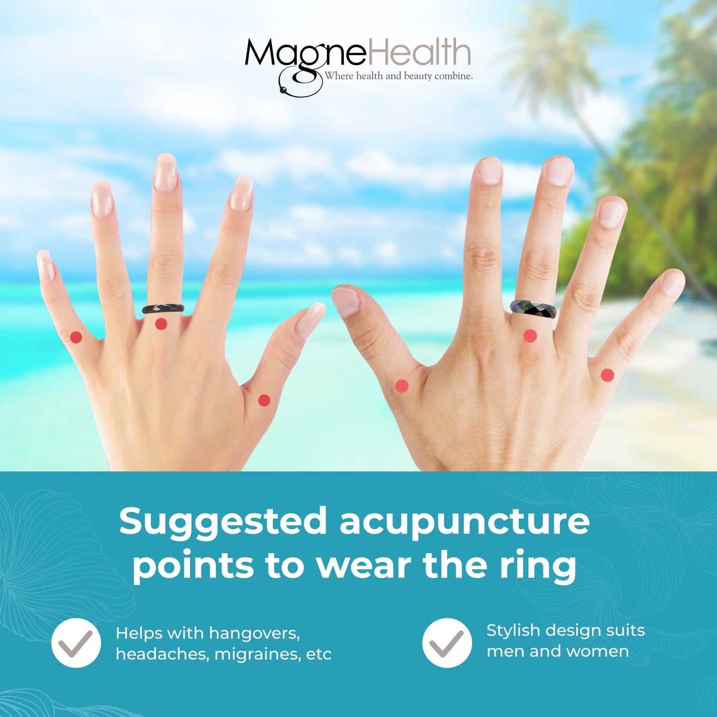 MAGNEHEALTH Hangover Ring, Thin Beveled Magnetic Hematite Band Ring, Hematite Band in Beveled Design for Magnetic Therapy, Acupuncture Ring - Size 7