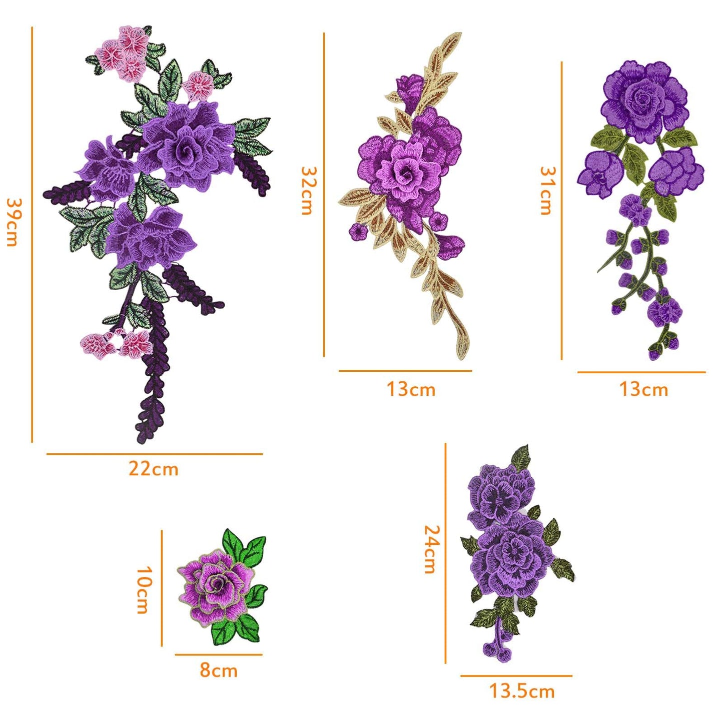 10pcs(5 Pairs) Sew On Embroidered Flower Patches Purple Flower Embroidery Appliques Clothing Accessories for DIY Jeans Dress Hat Bag Clothes Sewing Crafts, 5 Styles