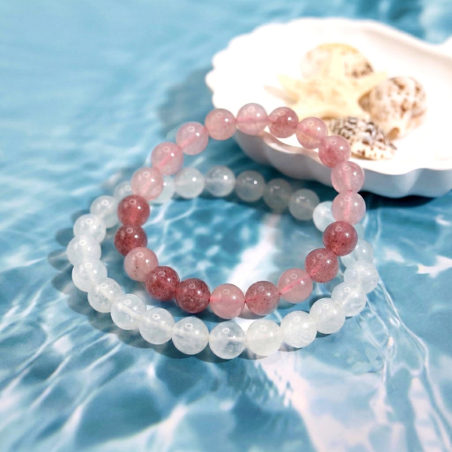 Kryllite Crystal Bracelets, Bracelet for Women, Nature Strawberry Crystal Stretch Elastic Bracelet, Nature Gemstone-8mm, Healing Stone Bracelets, Pink Jewelry Gifts for Women, Holiday