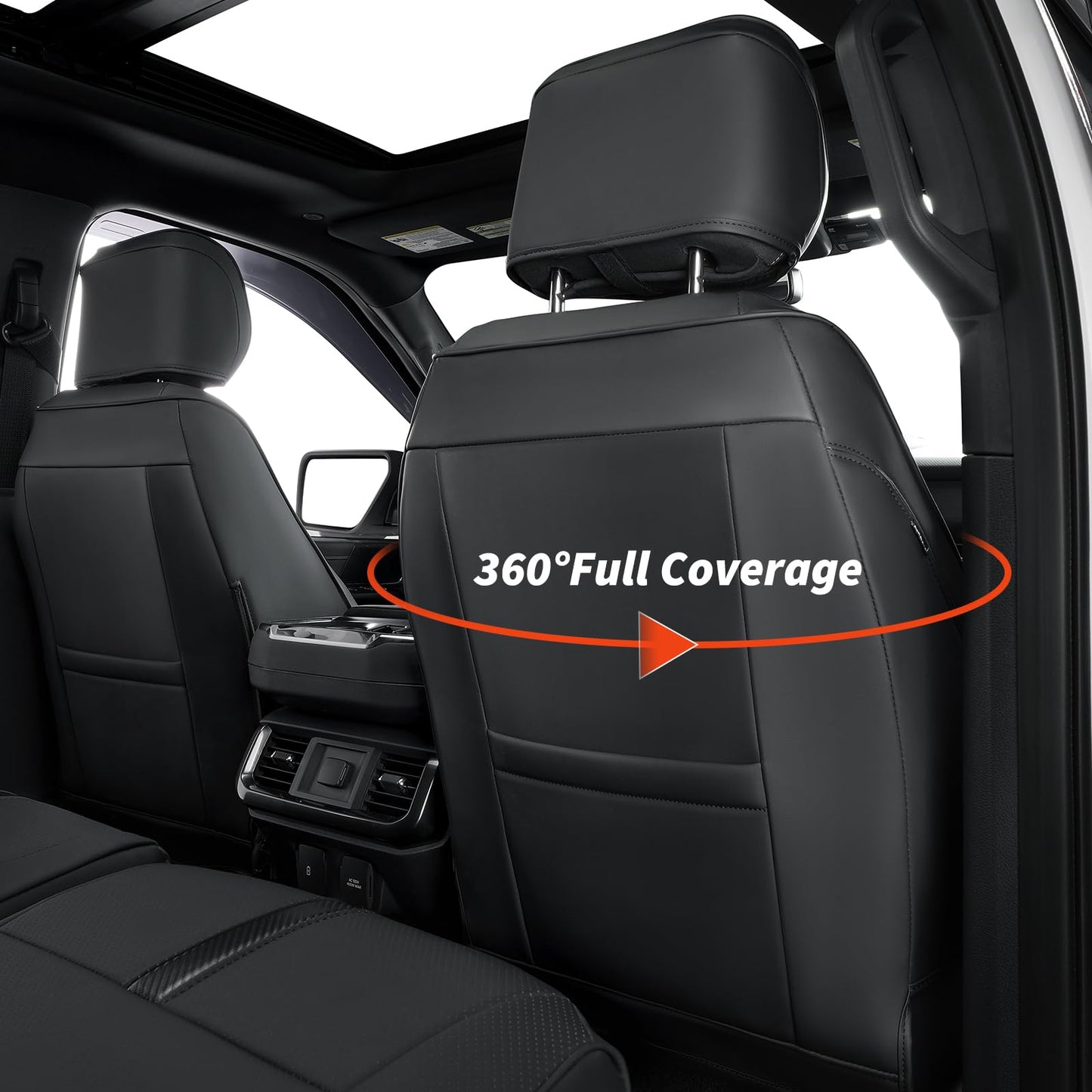 Car Seat Covers Custom for Ford F-150 | 2025 2024 2023 2022 2021 | Full Set for F150 SuperCrew CrewCab XL XLT | Pickup Leather Seats Protector Coverage Cushion F 150 Interior Accessories | Black
