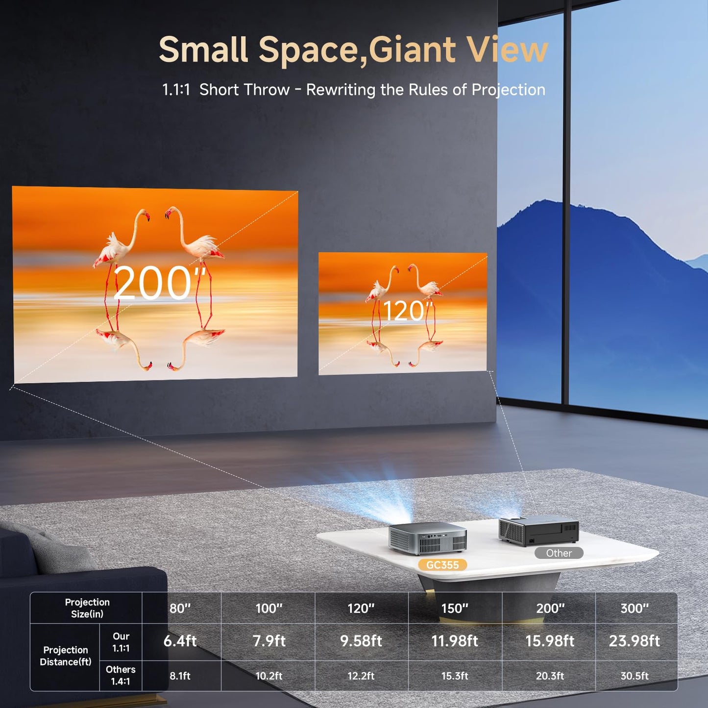 [Short Throw/Built in Apps] Projector 4K with WiFi and Bluetooth, 2000ANSI TOF Auto Focus Keystone Smart Projector for Dolby Audio Home Theater Movie, Kogata Outdoor Projector Portable Ceiling Gray