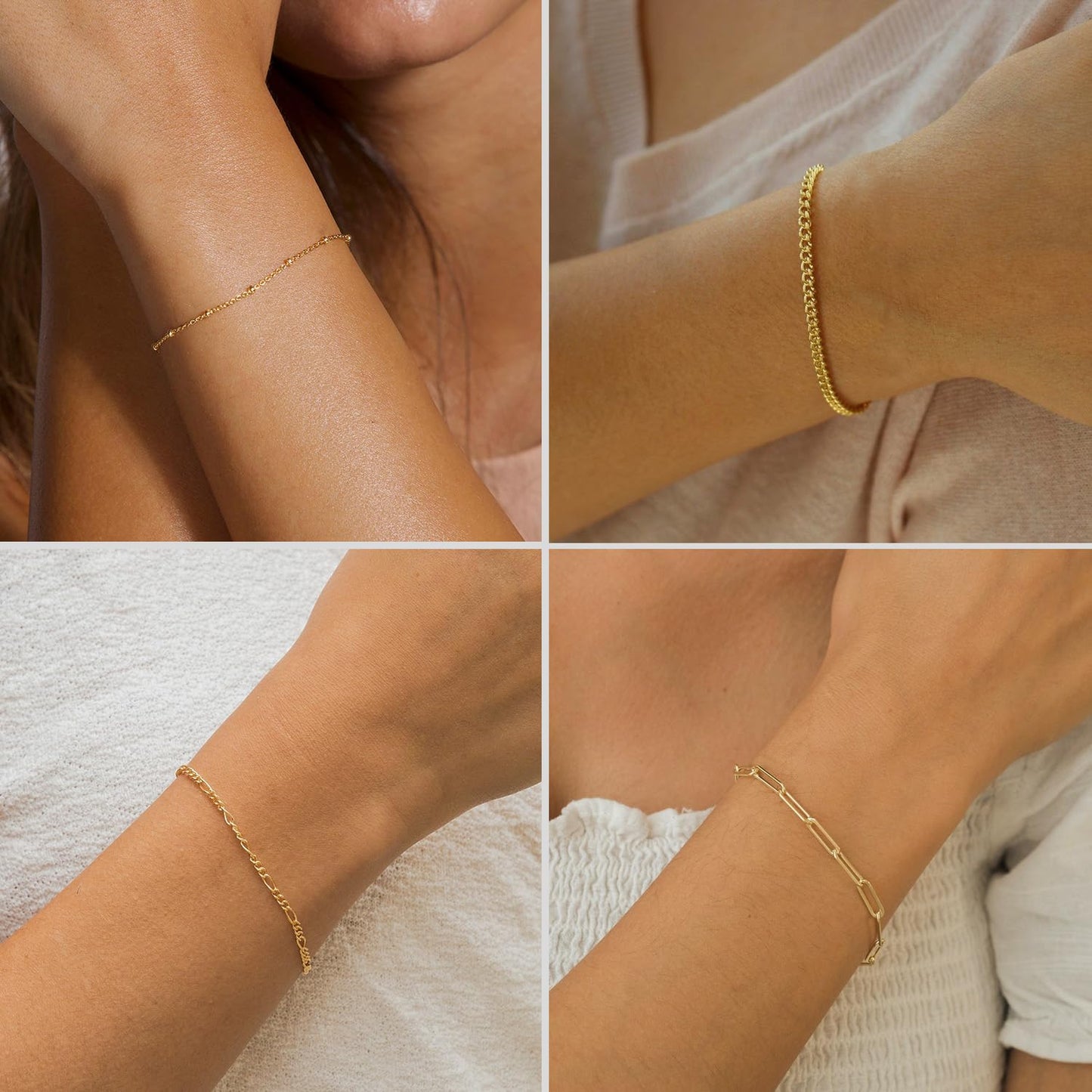 DEARMAY 14K Gold Plated Bracelets for Women, Jewelry Sets Trendy Dainty Stackable Paperclip Rope Snake Box Figaro Chain Bracelets Pack Costume Fashion Gifts