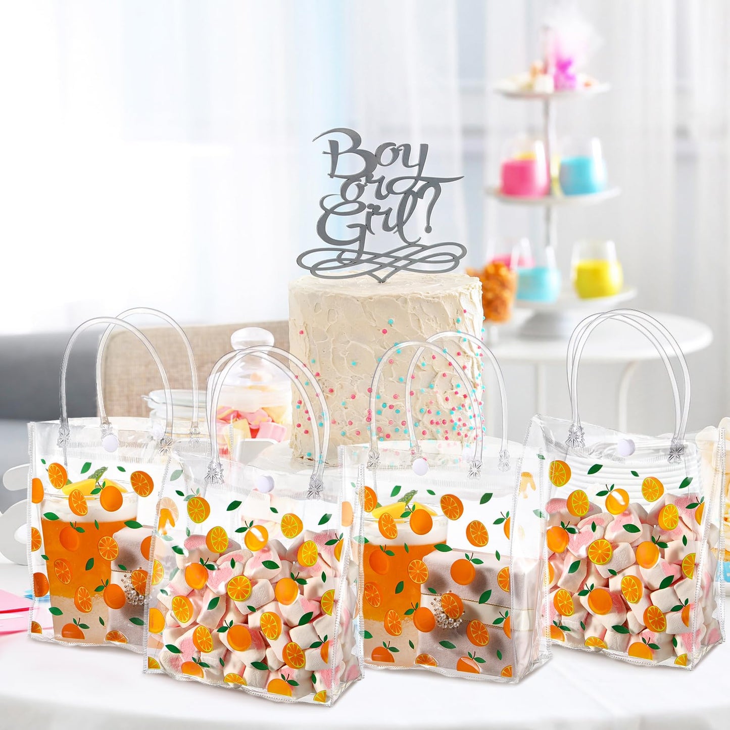 Tioncy 24 Pcs Orange Clear PVC Gift Bags with Handles Orange Theme Candy Treat Basket Little Cutie Party Favor Bags for Little Cutie Baby Shower Decorations Wedding Birthday Summer Party Supplies