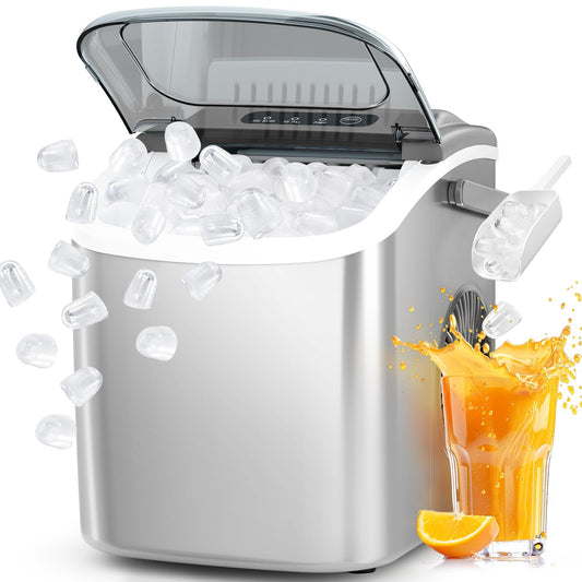 Antarctic Star Ice Maker Countertop, Portable Ice Machine with Carry Handle, 26Lbs Per Day, 9 Cubes Ready in 6 Mins, Self-Cleaning Ice Makers with Ice Scoop and Basket for Kitchen/Office/Party (Grey)