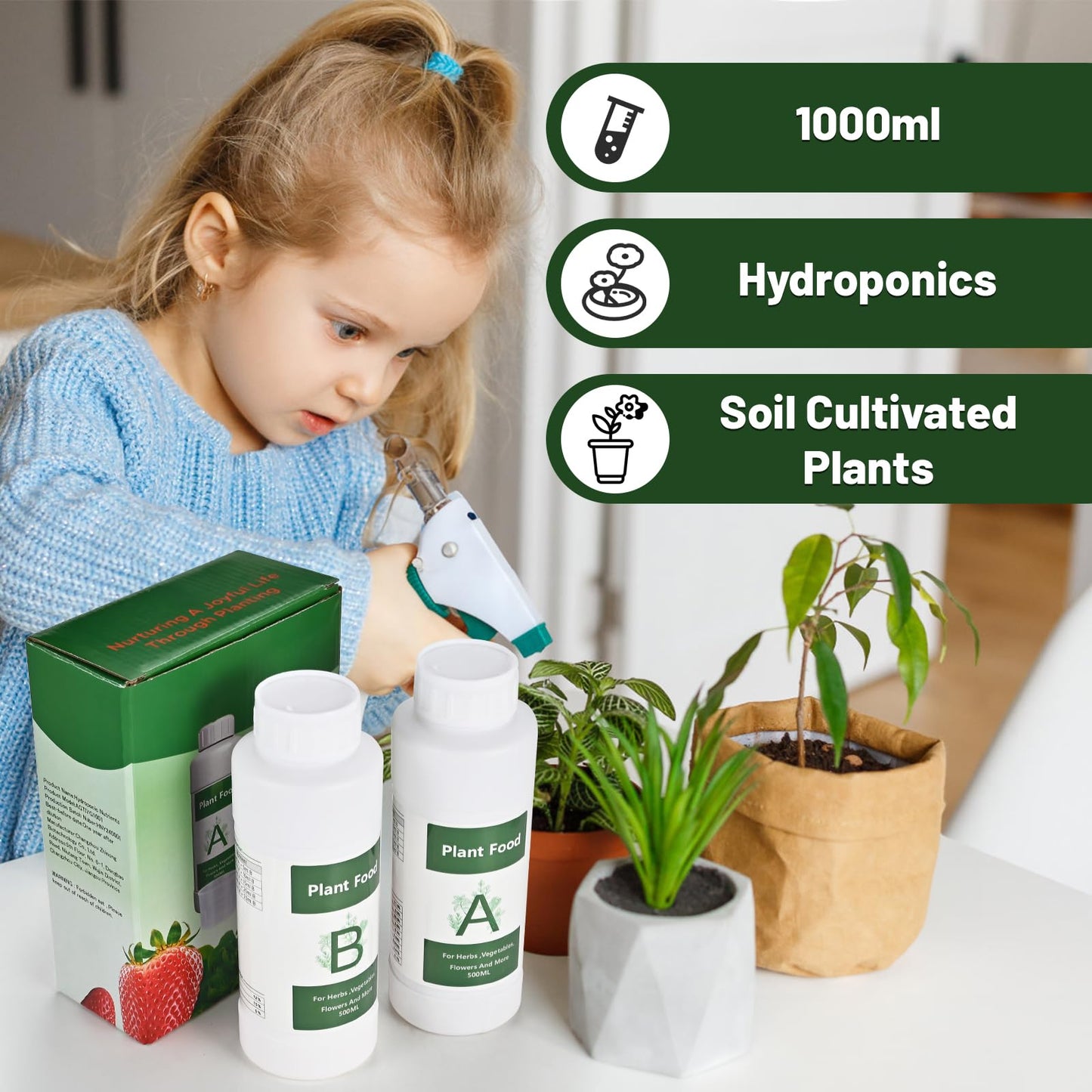 Tigvio 1000ml Hydroponic Nutrients A&B for Aerogarden Plant Food with 2 Measuring Cups - Fertilizer for Indoor Hydroponics Garden & Growing Vegetables, Fruits, Flowers (1000ml)