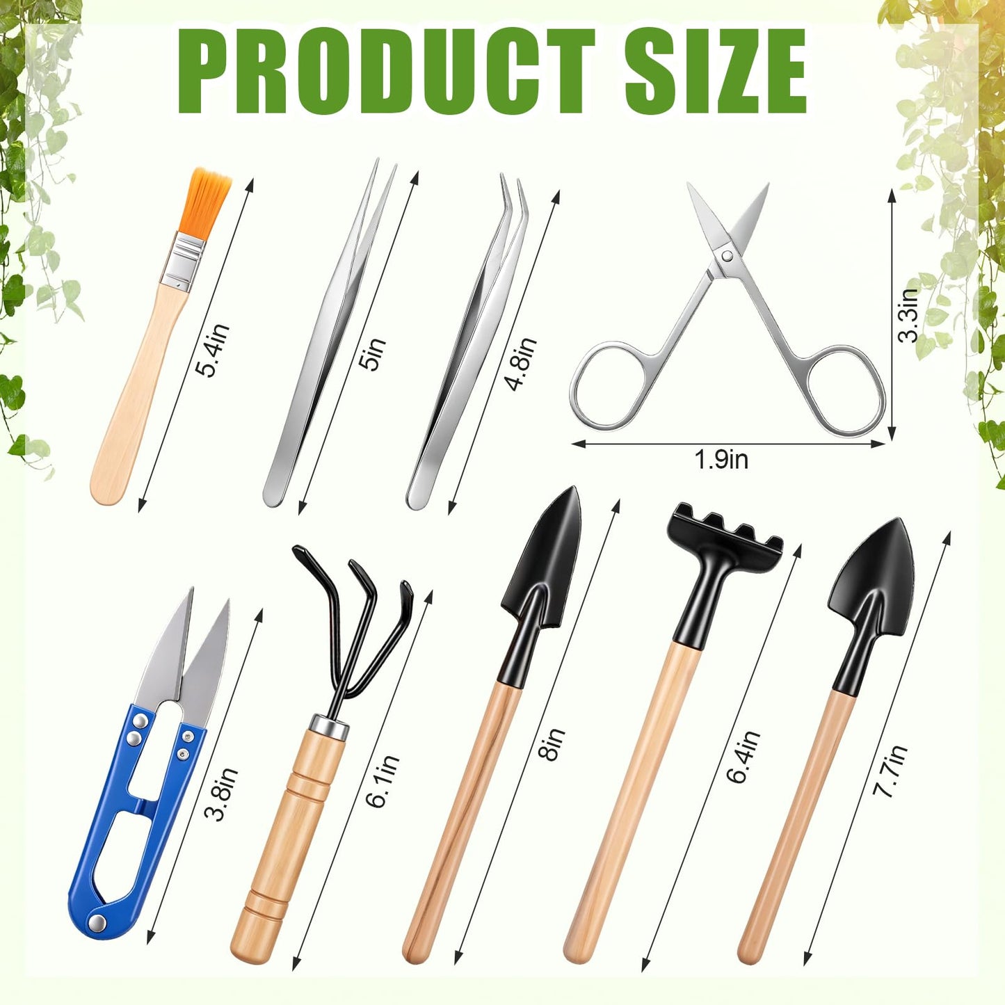 Lanties 8 Sets/ 80 Pcs Bonsai Tools Set Mini Garden Tool Kit with Pruning Shears U Shaped Scissors Mini Rake Tweezers Brush Storage Bags Complete for Bonsai Succulents Indoor Plants