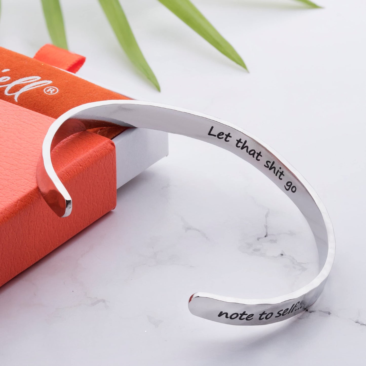 Carviell Bracelet, Let that Sht Go, Yoga Gifts for Women, Divorce Present for Women or for someone With depression, Get Well Gift, Cuff for Her, Stainless Steel Hammered Bangle