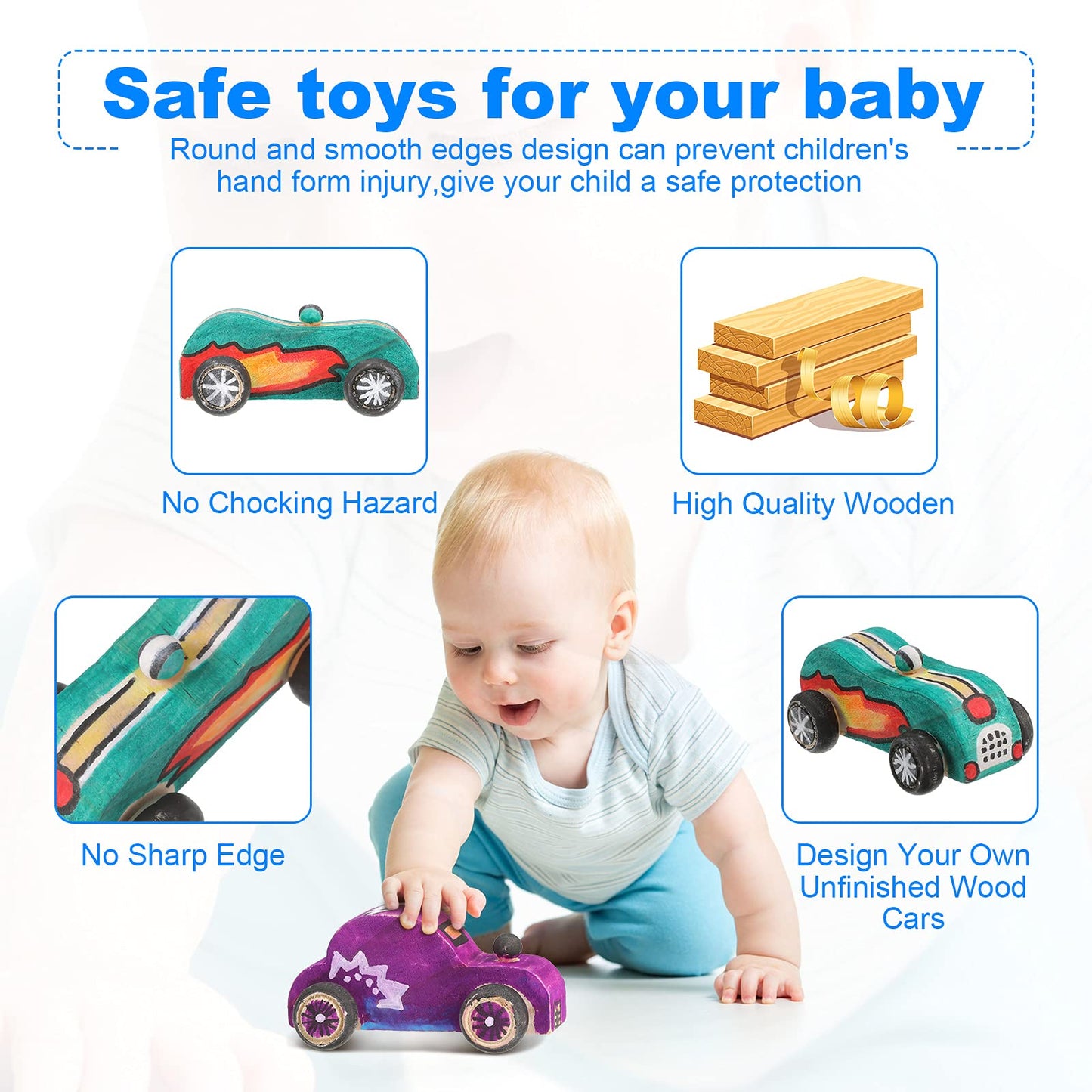 12 Pieces Wood DIY Car Toys Paintable Race Cars Unfinished Wooden Toy Painting Crafts Kit for Student Easy Woodworking Set Kid Family Activities Arts and Crafts Kit