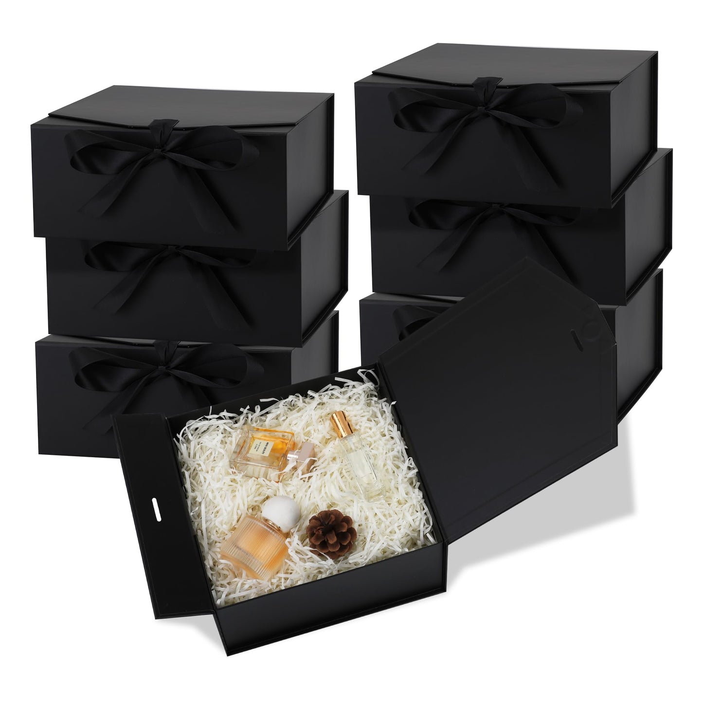 OEMVALATY 6-Pack Gift Boxes,9x9x4 Inch Magnetic Gift Boxes with Lids for Presents,Black with Ribbon, Bridesmaid Proposal Box for Wedding, Storage, Birthday