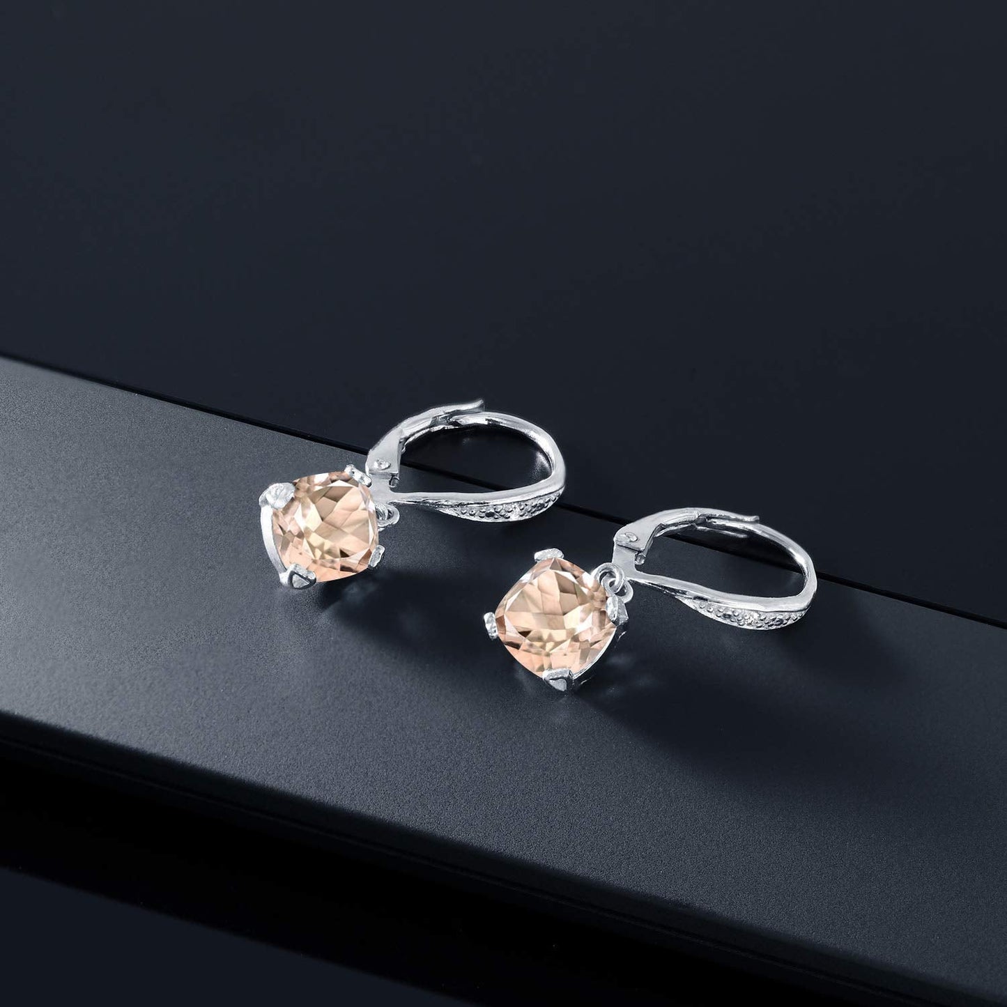 Gem Stone King Drop Dangle Earrings For Women | 7MM Cushion Cut Gemstone Birthstone and Diamond | 925 Sterling Silver | Jewelry Gift for Mom Wife Her | Morganite-October | Sterling Silver