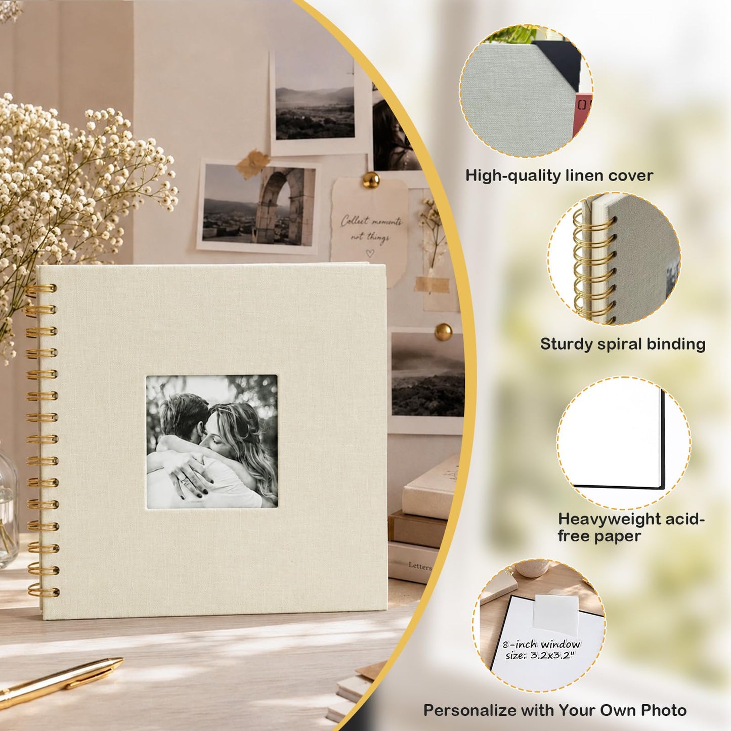 Cvochtty Scrapbook Album 40 Pages with DIY Kits, Craft Paper Photo Album, Cream-White Linen Cover Scrapbooking for 2x3 3x5 4x6 5x7 Pictures, Memory Book for Wedding Baby Family Birthday