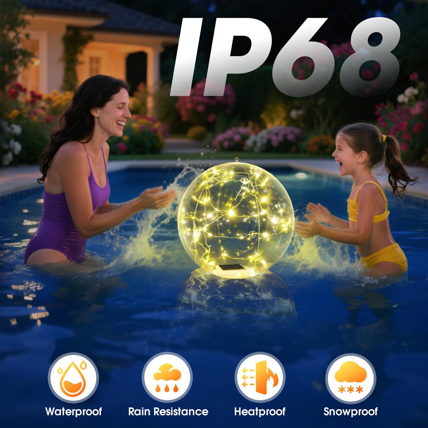 Askyli Solar Floating Pool Lights, 15 inch Waterproof Solar Pool Light that Float, Warm White LED Light up Pool Balls, Auto ON/Off Pool Solar Lights for Pools Party Wedding Pool Decor (4Piece)