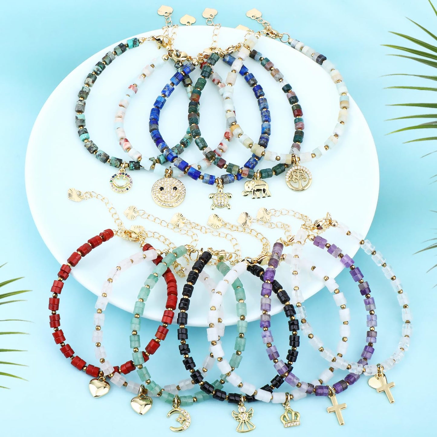Natural Gemstone Healing Crystal Clear Crystal Dainty Charms Heart and Cross Bracelet Adjustable Chain Extender Minimalist Jewelry