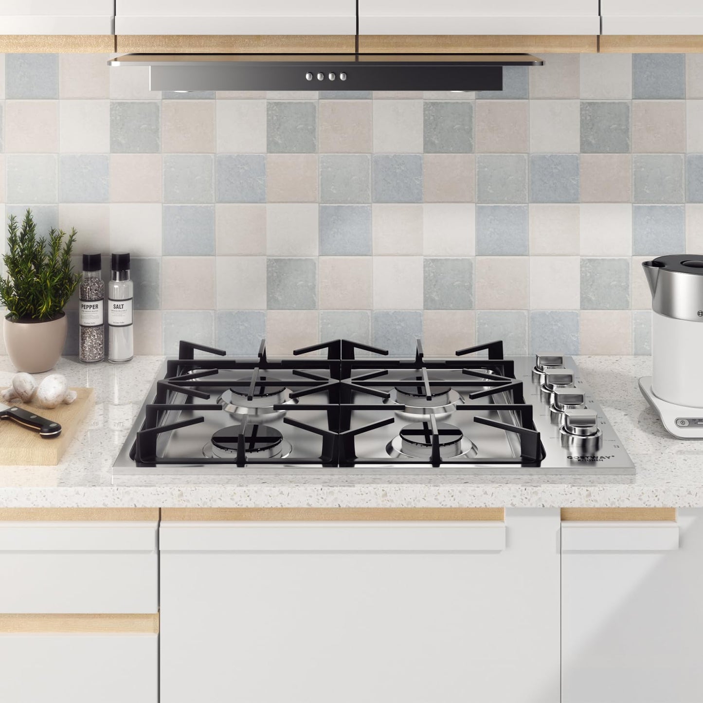 COSTWAY 30-inch Gas Cooktop, Stainless Steel Stove Top with 4 Burners, ABS Knobs and Cast Iron Grates, NG/LP G Convertible Gas Range Top with Sealed Burners for Kitchen, Easy to Clean, Silver